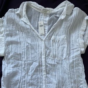 🤍white linen anthropologie summer top 🌊